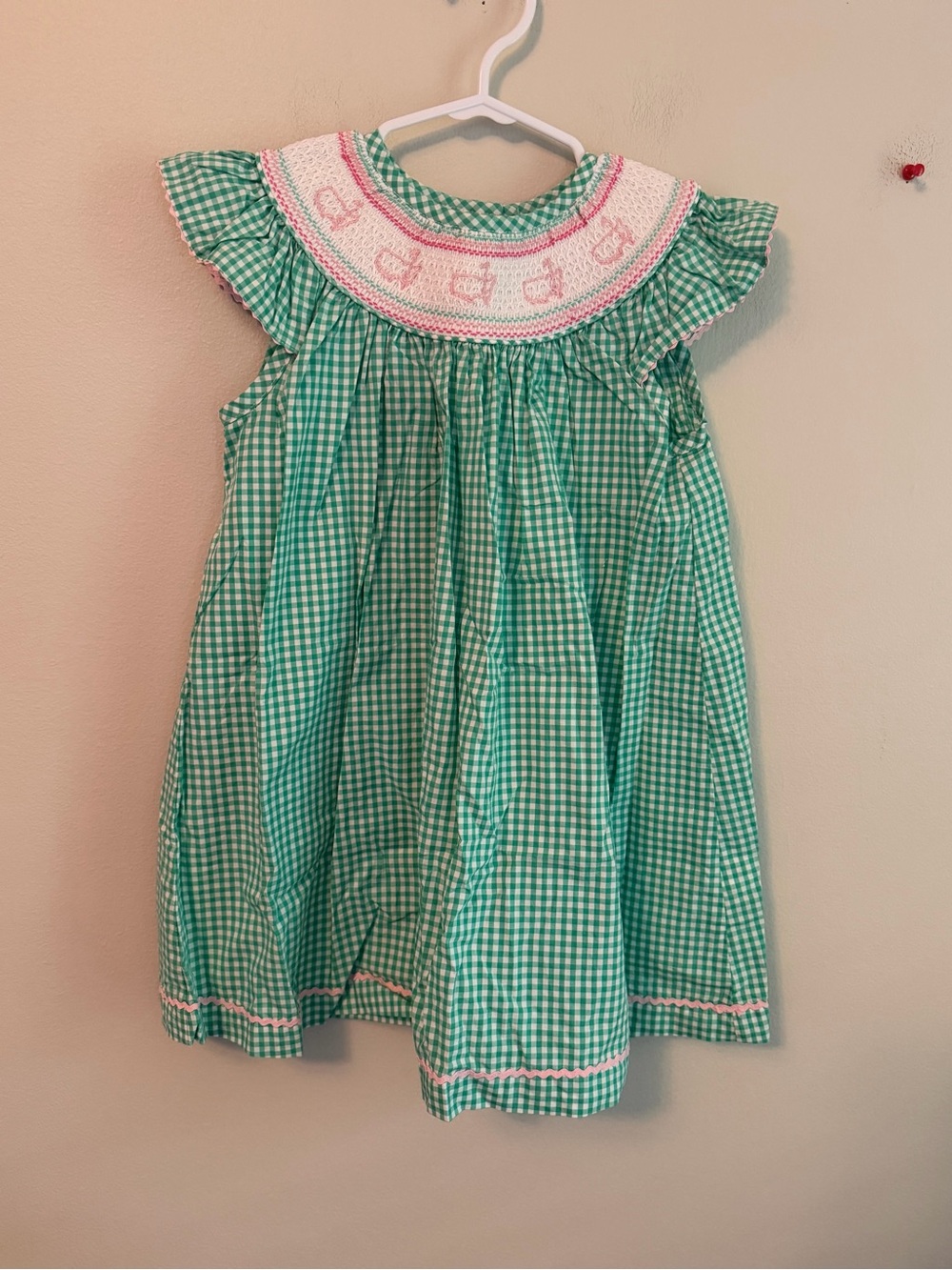 Masters Green and White Gingham Smocked Dress